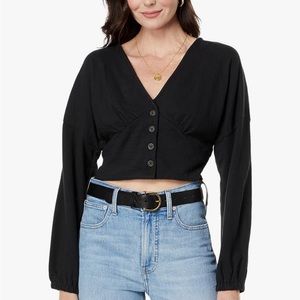 Madewell Deep-V Button Front Crop Top Black